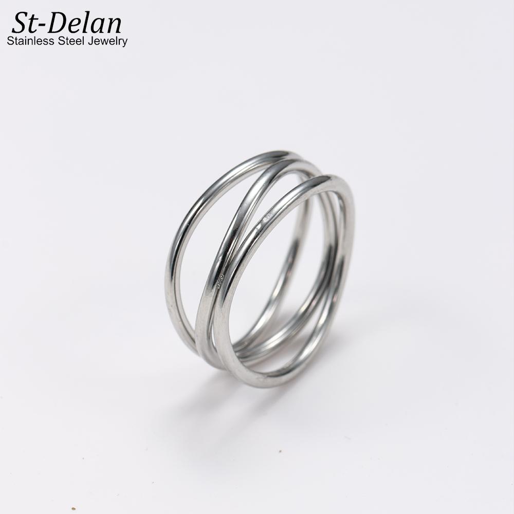 St-Delan Versatile Metal Geometric Arc Shape Rings for Women Stainless Steel Ring Aesthetic Wedding Couple Finger Rings Jewelry 5 серебряный