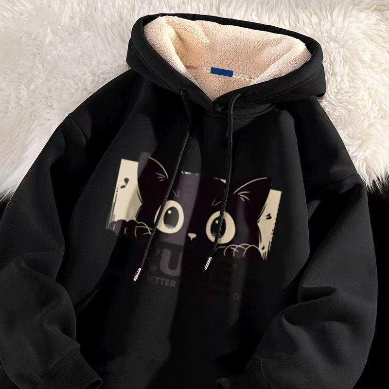 Autumn and Winter Lamb Fleece Sweater Men's Sweater Niche Design Sense Widened Loose Hooded Casual Sports Men's and Women's Jackets