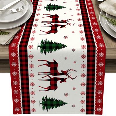 Christmas Elk Snowflake Plaid Table Flag Wedding Decoration Table Flag Christmas Decorations Home Dinner Linen Table Flag