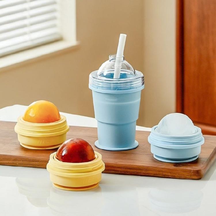 Food Grade Silicone Ice Ball Mold With Foldable Cup And Straw For Drink Multifunctional Folding Drinking Cup