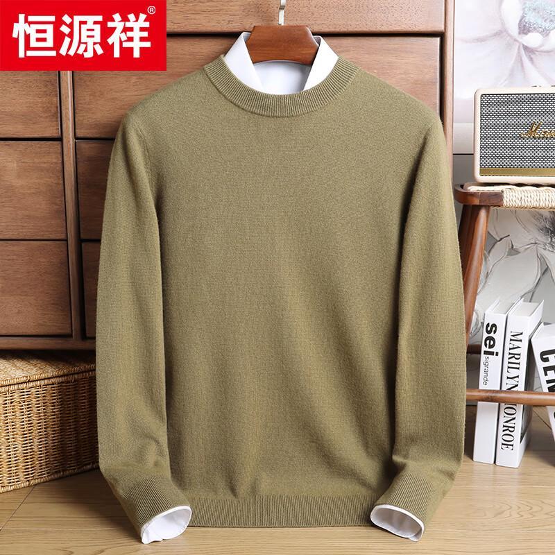 Hengyuanxiang Men's 100% Cashmere Thick Round Neck Sweater