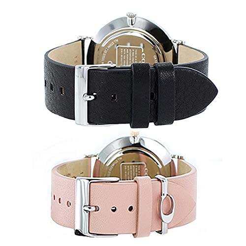 COACH Charles/Perry Pair Watch with Storage Box, Black and Light Pink Leather, 1460214914503258