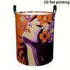 Floral and Female Silhouette Print Laundry Basket - Large Capacity Foldable Round Storage Bin with Sturdy Handles, Durable Polyester Fiber Storage Bas