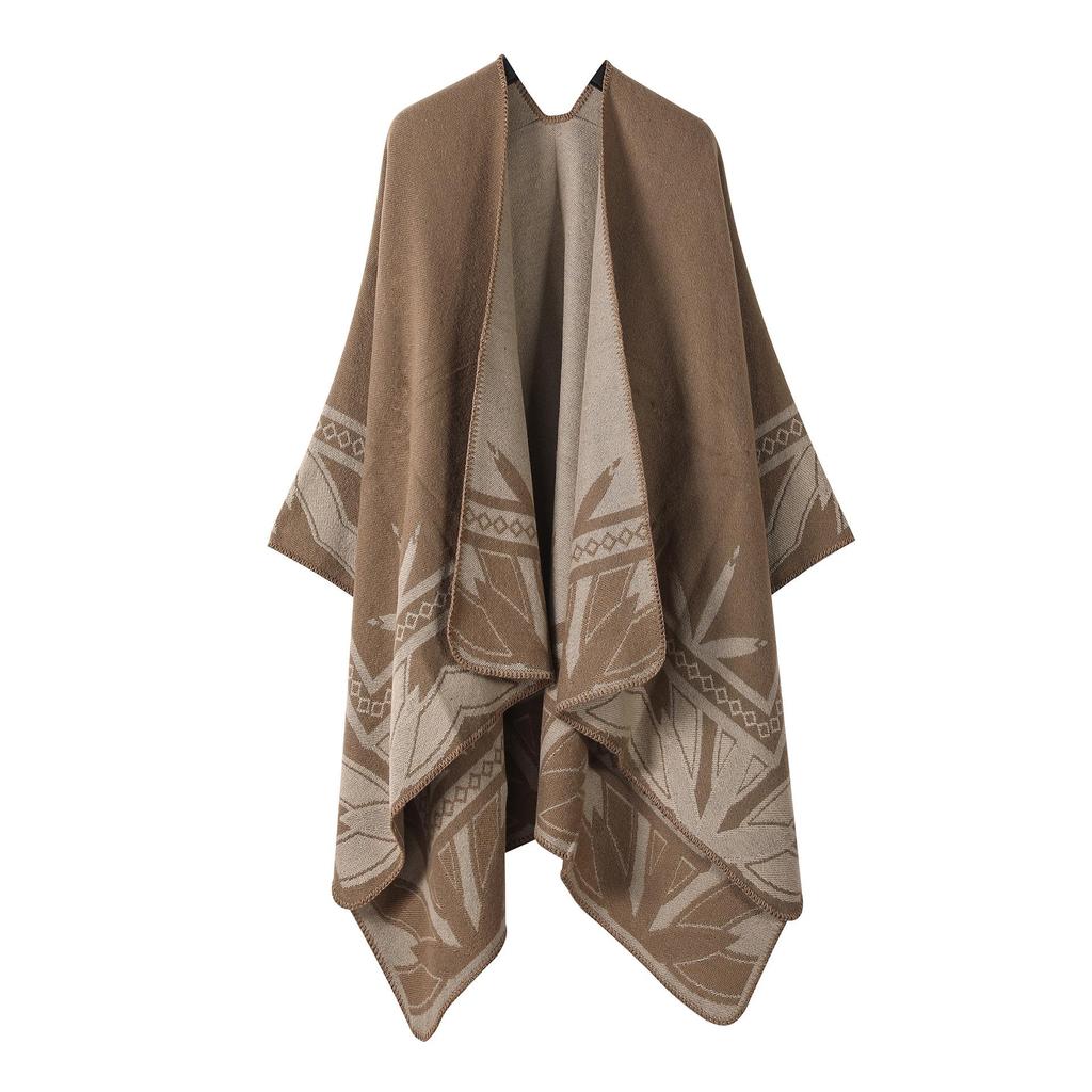 Solid Color Striped Shawl Cardigan: Warm, Versatile Imitation Cashmere Scarf for Autumn and Winter