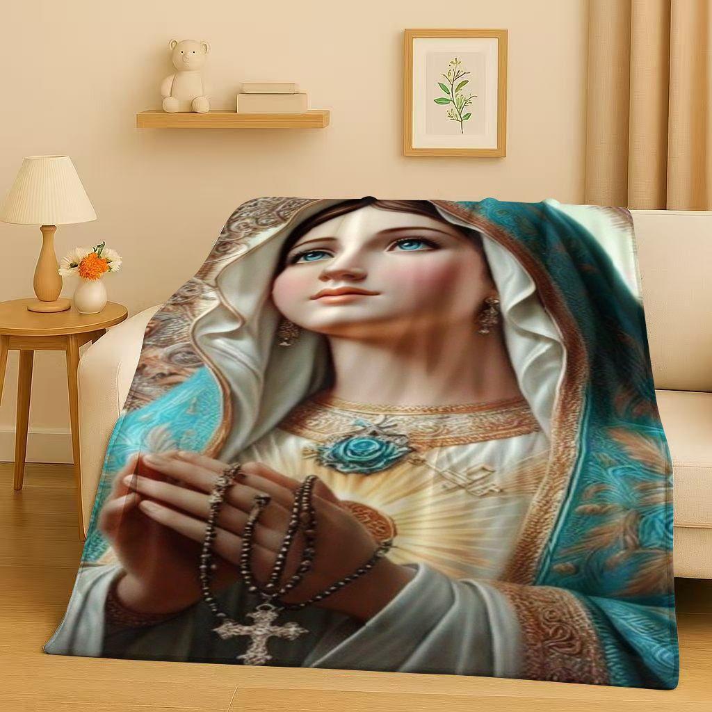 Classic Jesus Virgin Mary Art Flannel Blanket,Ultra Soft Warm Plush Throw for Home Bedroom Bed Sofa Cover Office Travel Gift Kid