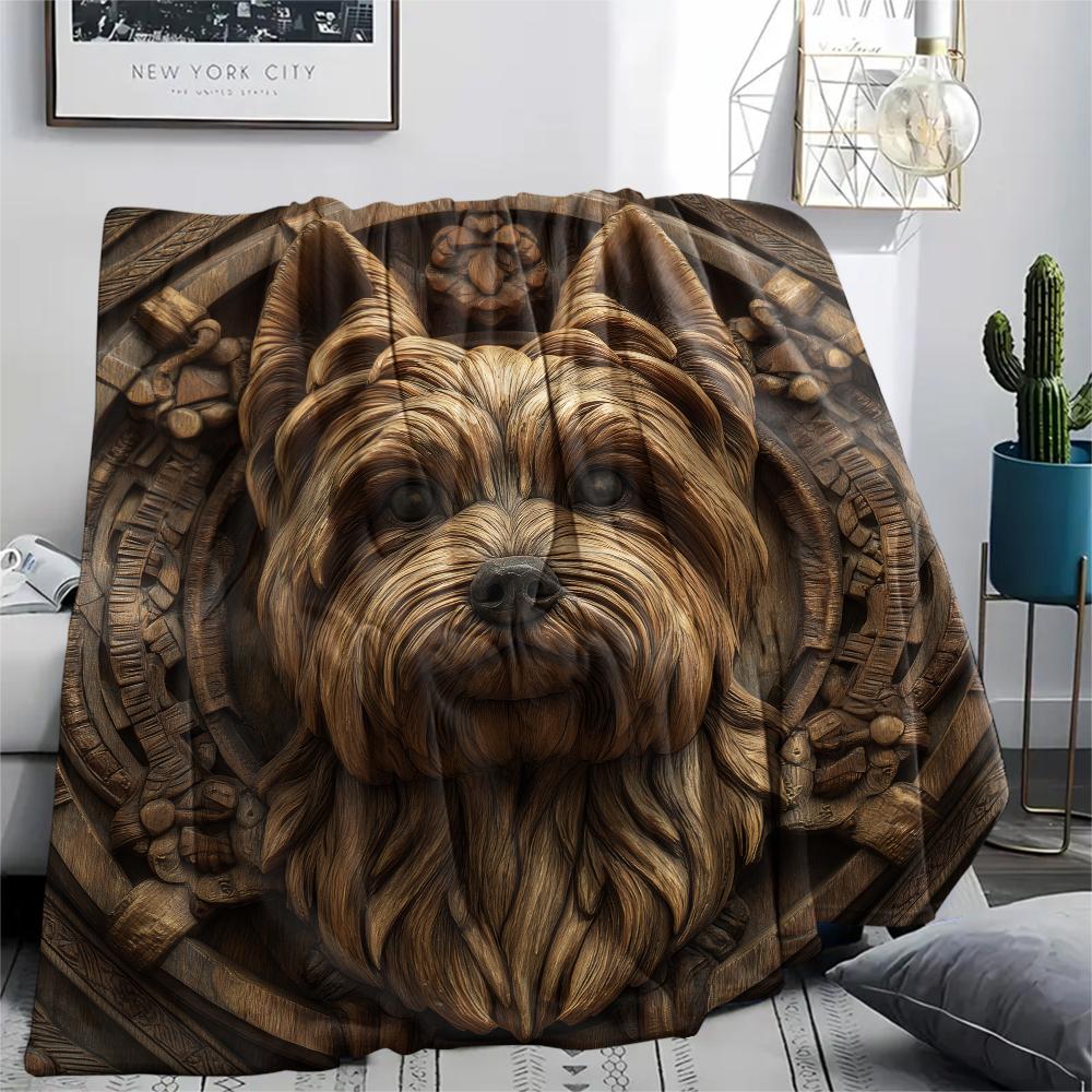 Koc flanelowy ze wzorem Yorkshire Terrier, Wysoka jakość, Komfortowy na wszystkie pory roku, Wystrój domu, Ciepło i komfort, Idealny na prezenty.