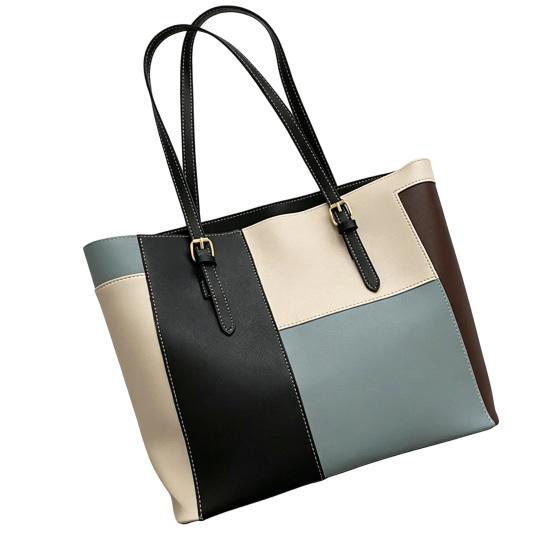 

Color Block Tote Bag Large Capacity Handbag Stylish Commuter Shoulder Bag Tote Purse for Women Work Daily Life Parties Dating синій