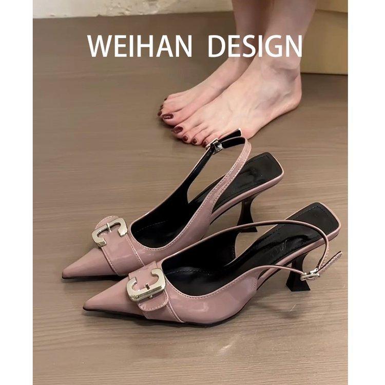 

[youshilai] French stiletto bag head sandals for women 2025 summer new metal pointed high heels for women 40