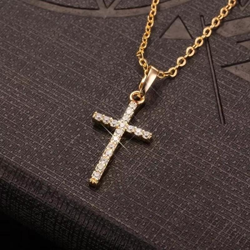 European and American Popular Jewelry, Rhinestone-inlaid Cross Necklace, Simple and Fashionable, Cross and Versatile Hanging