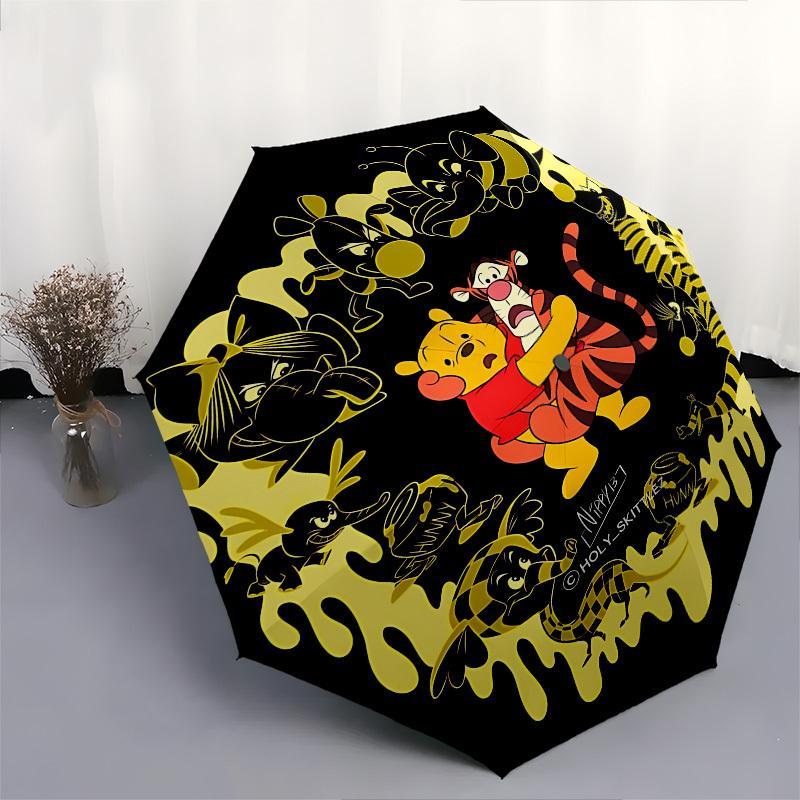 Winnie-the-Pooh, Honey Themed Automatic Opening and Closing Umbrella, Brightly Colored 8-rib Portable Umbrella, Suitable for Men and Women, A Perfect
