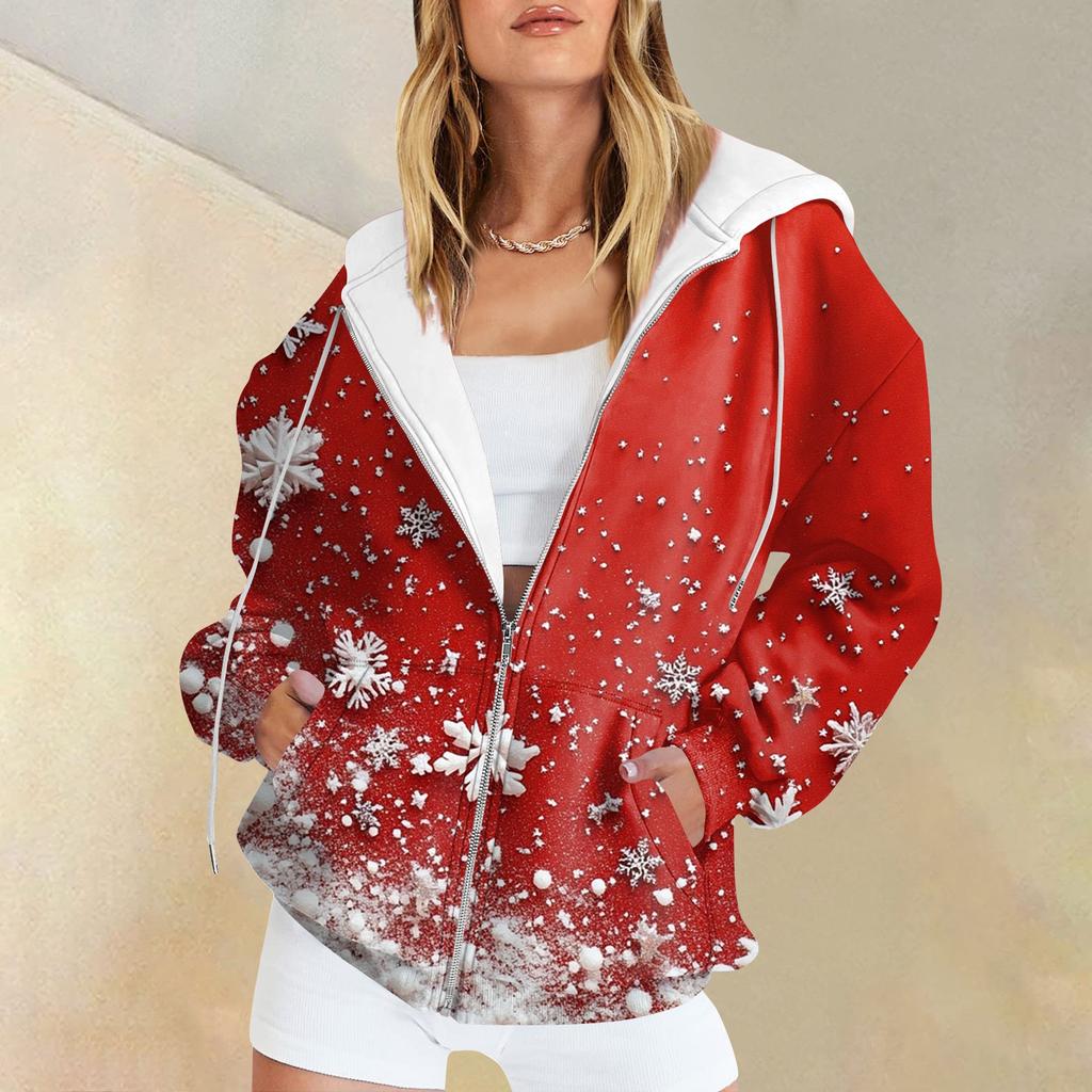 Women's Casual Fashion Printed Long Sleeve Pullover Hoodies Zipper Sweatshirts Coat