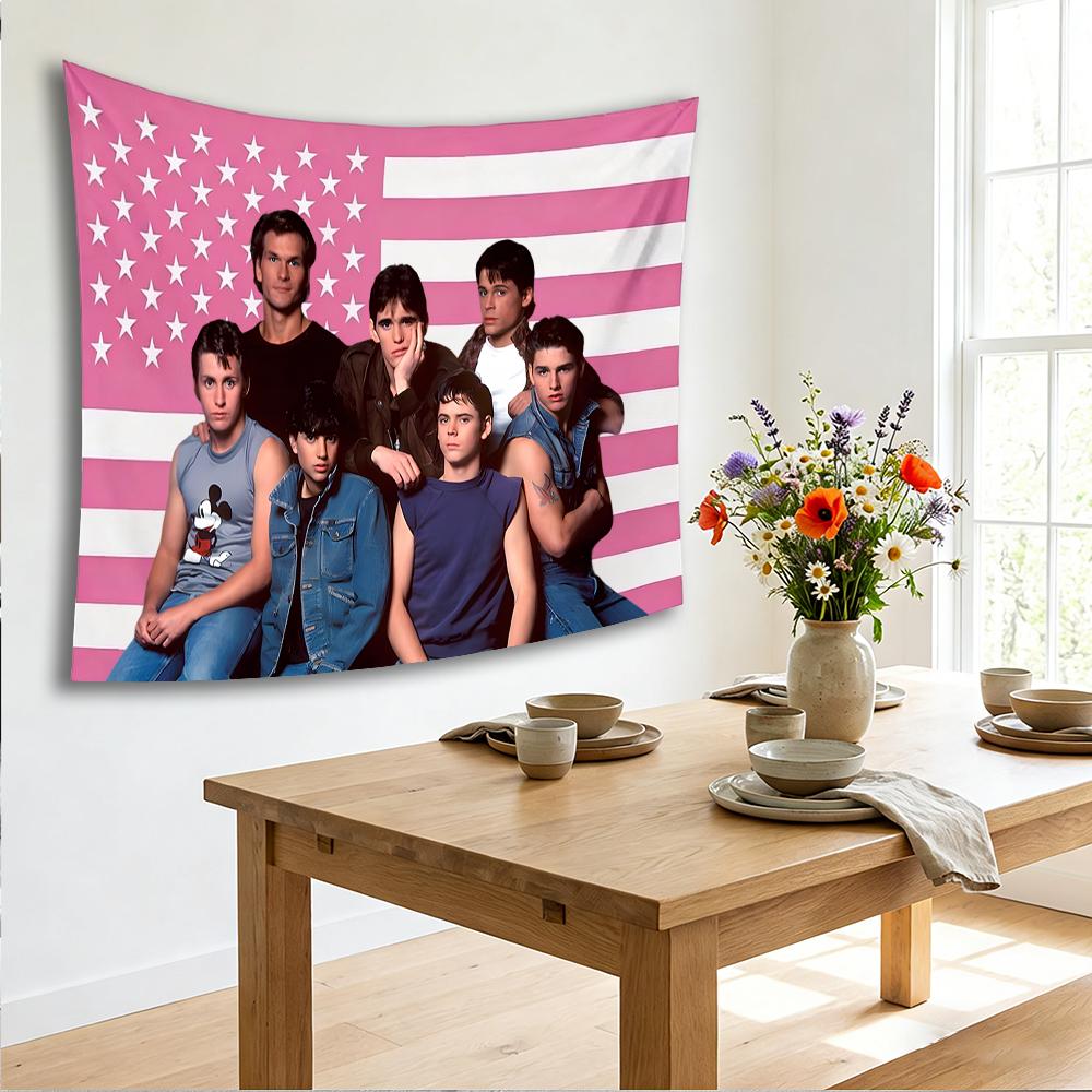 The Outsiders Cast Pink American Flag Tapestry, Aesthetic Retro Wall Hanging, Bedroom Dorm Decor, 80S Movie Fan Gift