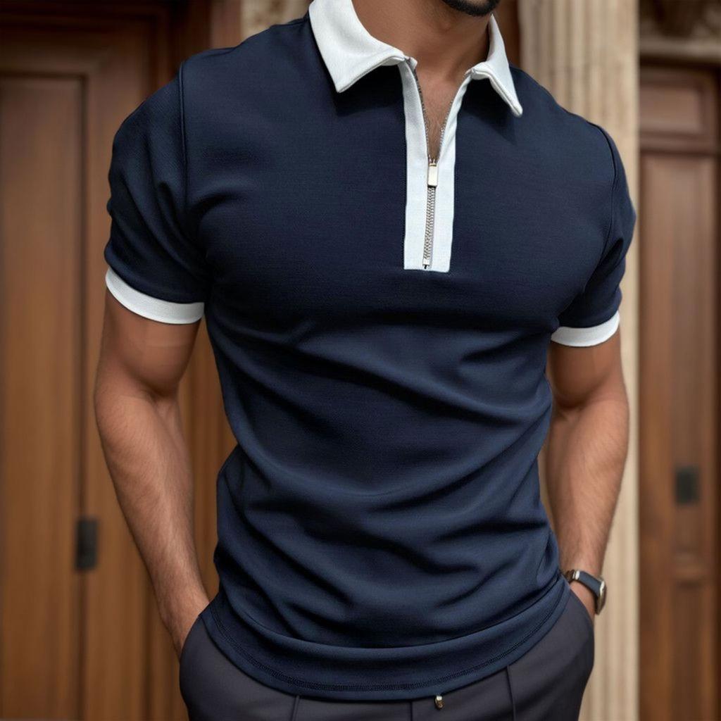 Herren 3D-Poloshirt mit Reißverschluss, kurzärmelig, mit Revers, Pullover, Freizeitbekleidung für Herren, einteilig