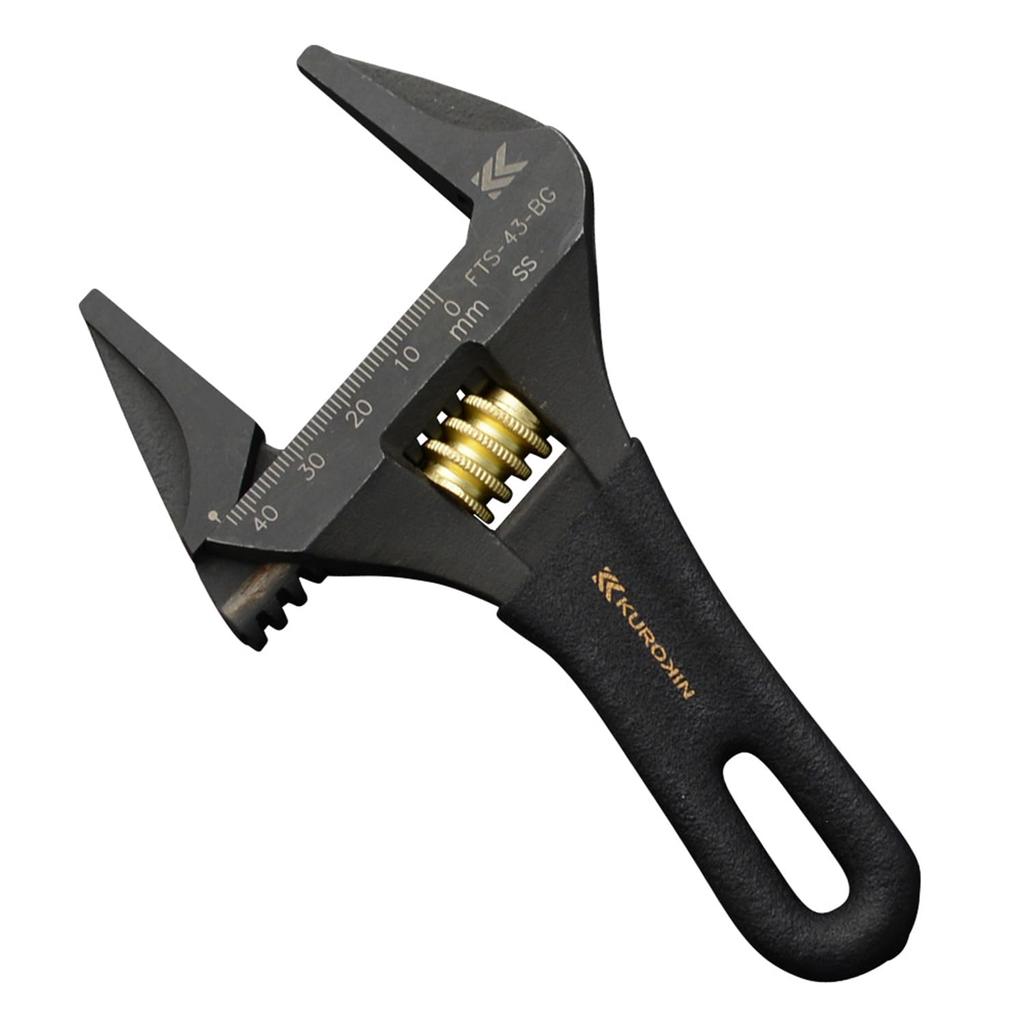 Fujiya Light Short Monkey, No Serrations, Black and Gold, Total Length 152mm, Maximum Opening 43mm, FTS-43-BG