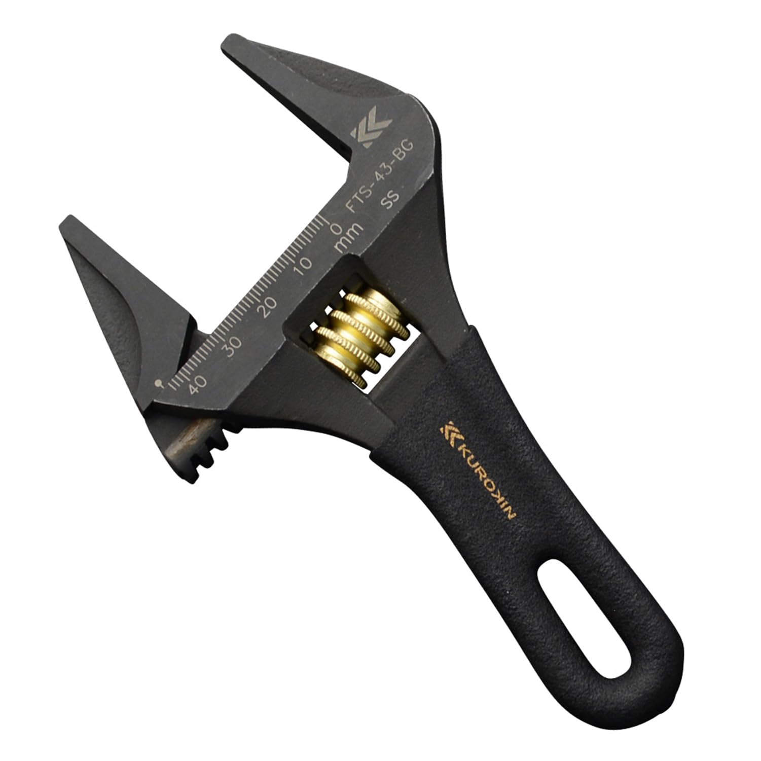 

Fujiya Легкий короткий разводной ключ, Без насечек, Черно-золотой, Общая длина 152 мм, Максимальный зев 43 мм, FTS-43-BG