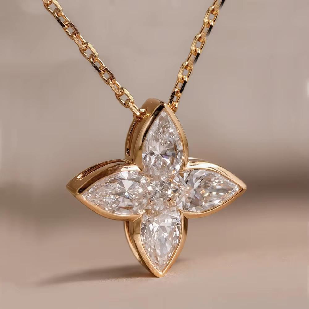 

2.1ct Four-Leaf Clover Pear Moissanite Pendant Necklace Women Gift Solid S925 Silver D Color Lab Diamond Dainty Necklace Jewelry золотой