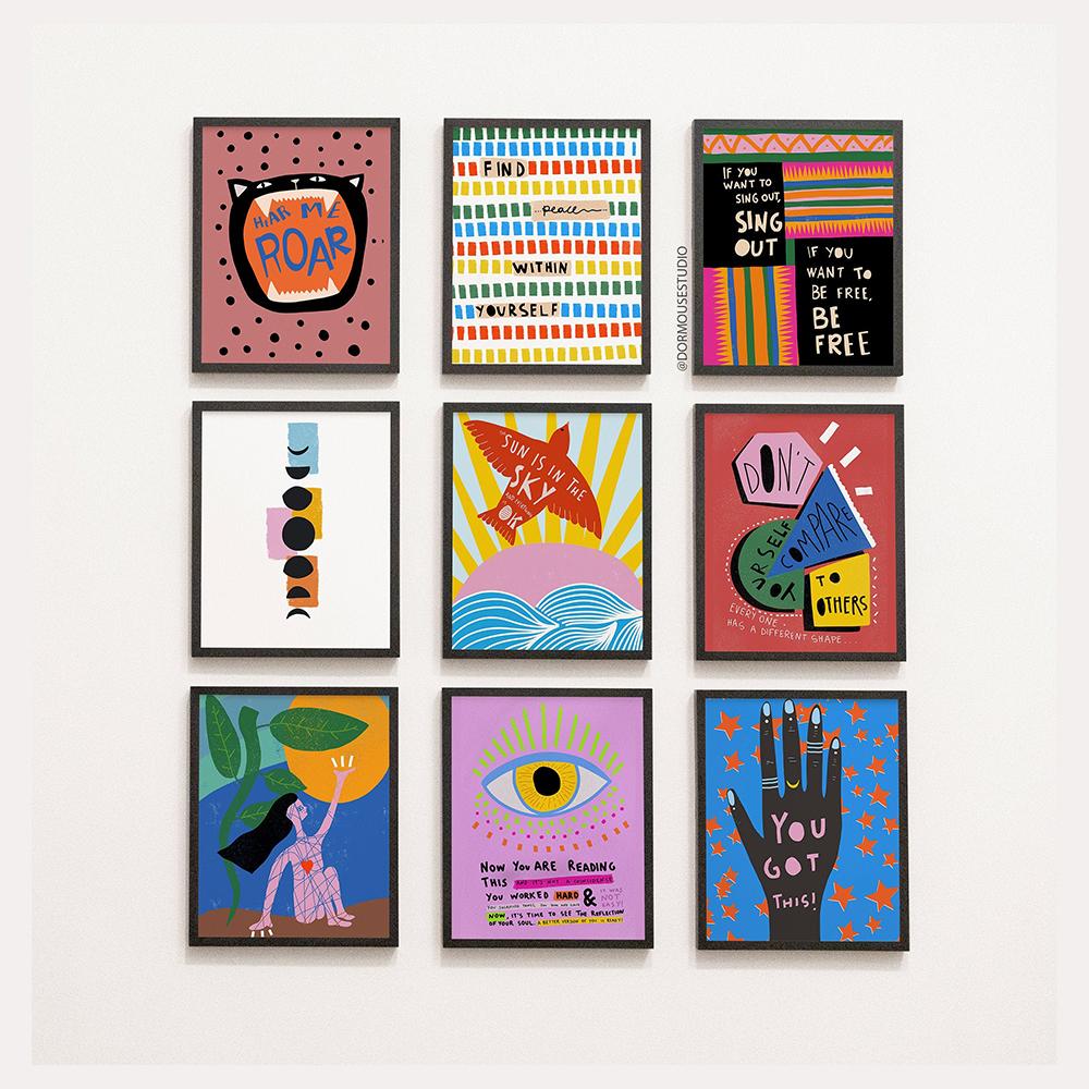 Feminist Cartoon Art Print Painting Motivational Quote Positivity Self Care Canvas Posters Girls Room Wall Home Decor Pictures