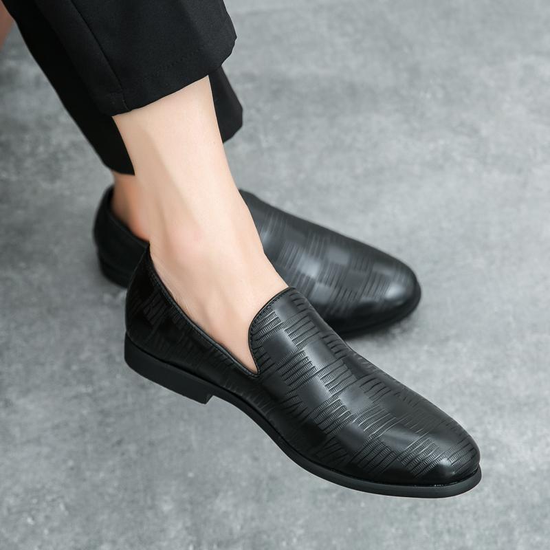 Men Loafers Leather Shoes Formal Business Flats Slip On Shoes Wedding Dress Prom Black Shoes Large Size