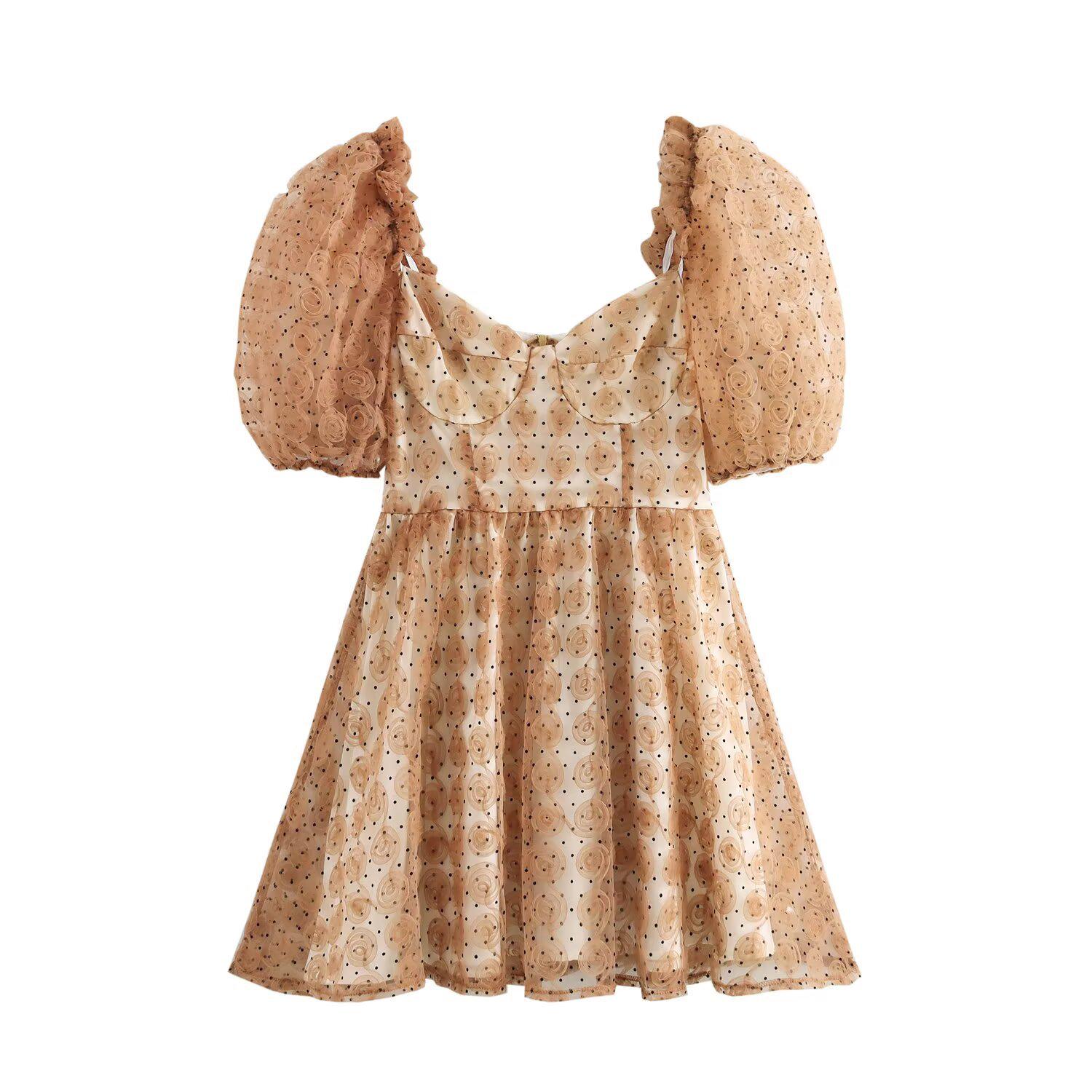 

Весна 2025 Женское Европейское и Американское Французское Ретро Платье с Пышными Рукавами Extra Small