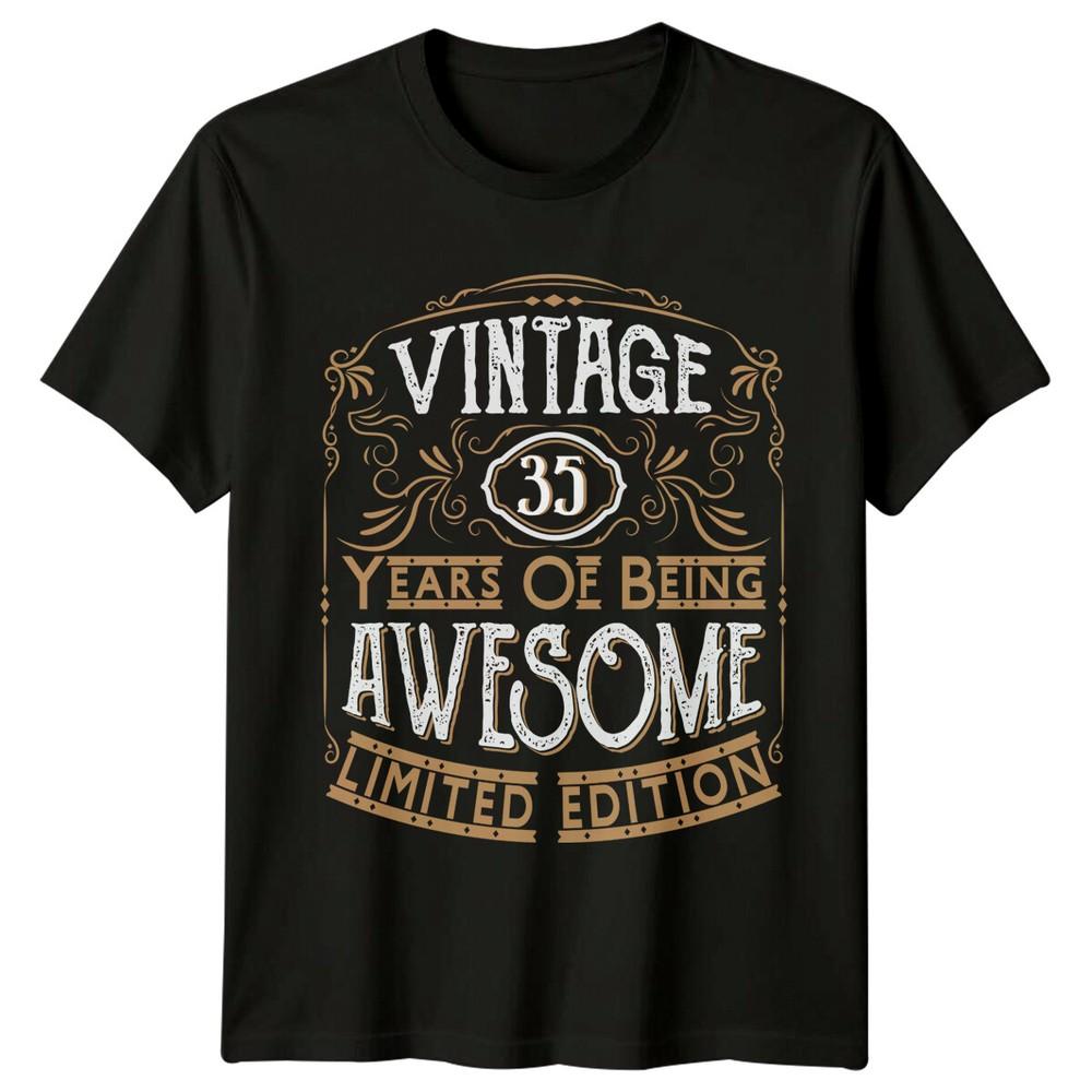 Vintage 35 Years Of Being Awesome Unisexs T Shirt 35th Birthday Gift