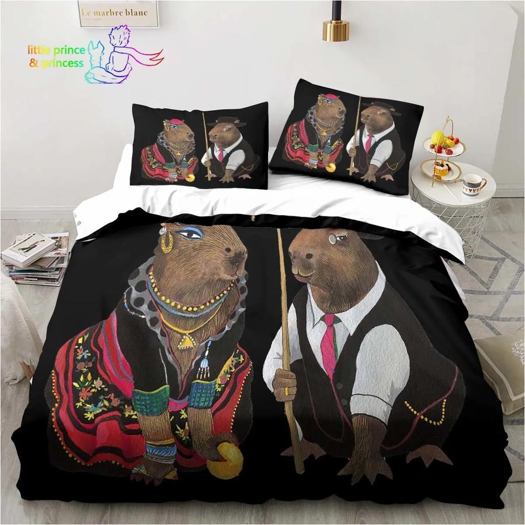Kawaii Cute Animal Capybara Cartoon Comfortable Duvet Cover Pillowcase Bedding Set Children Bedroom Decoration Home Textile