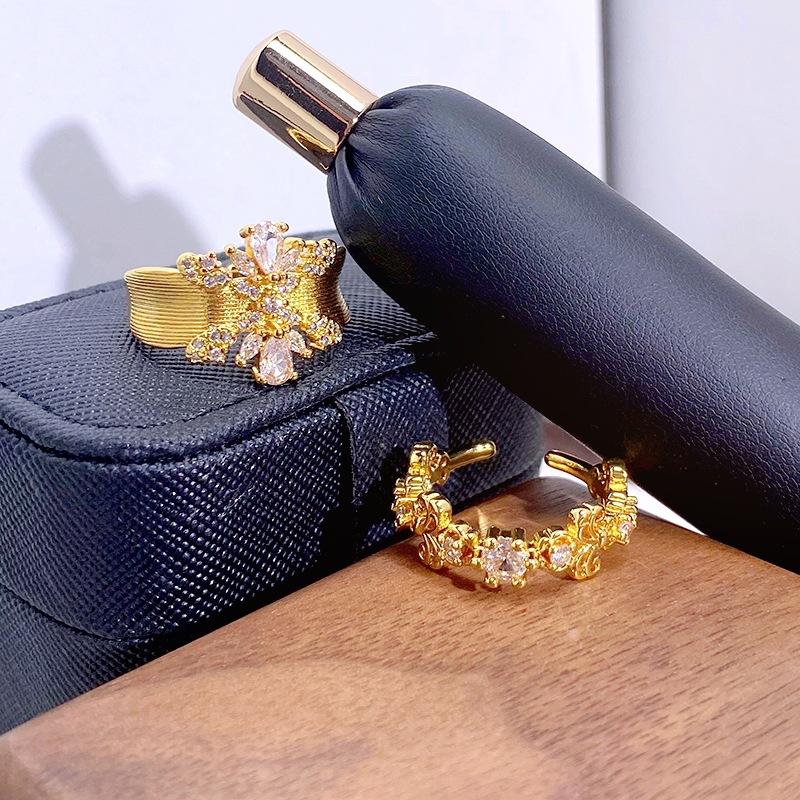 Medieval Vintage Premium Flash Diamond Retro Brushed Wide Version Open Ring Niche Light Luxury Stacked Ring Woman