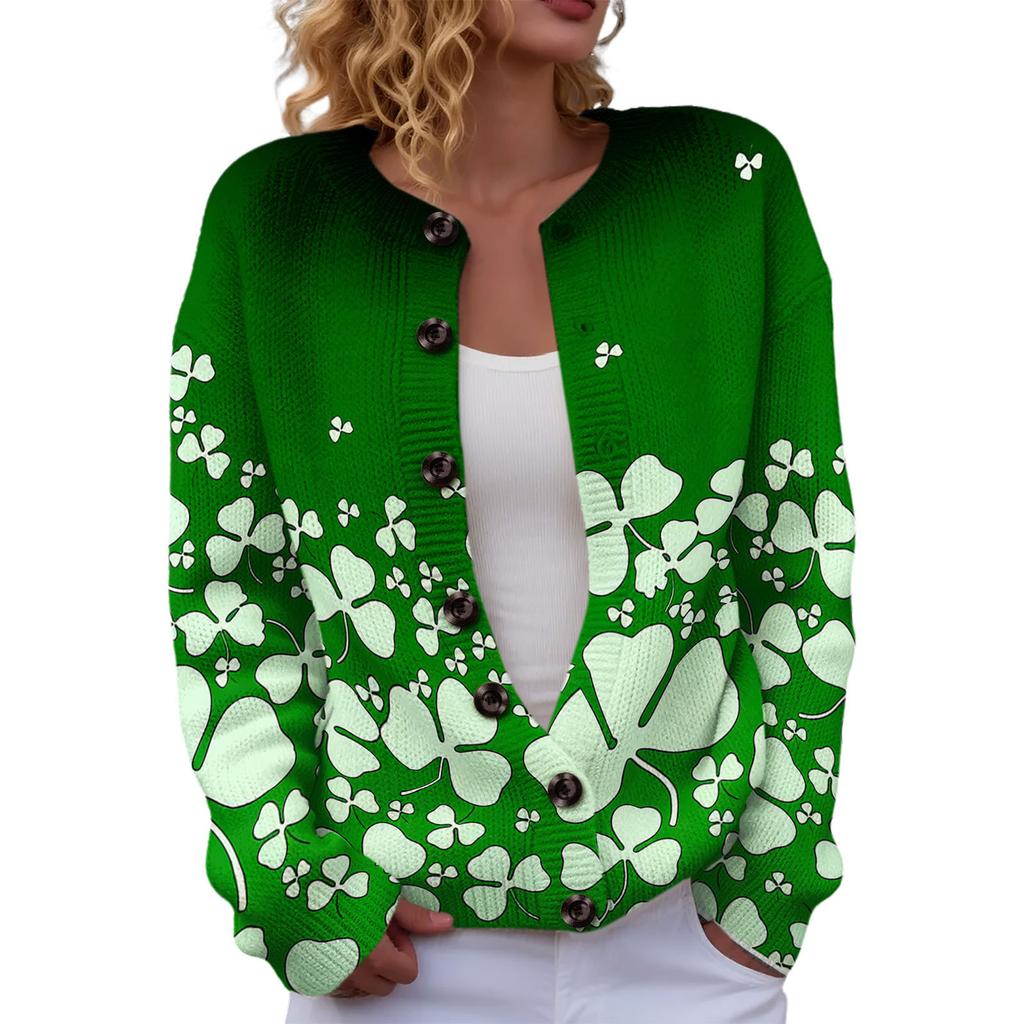 LXF-YK52 Crew Neck Cardigan St. Patrick's 3D Printed Sweater New Knitted European beautiful woman
