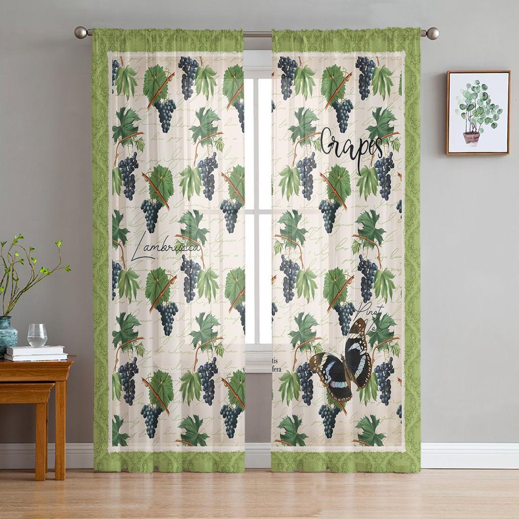 Plant Green Vine Fruit Sheer Curtains for Living Room Decoration Window Curtains for Kitchen Tulle Voile Organza Curtains
