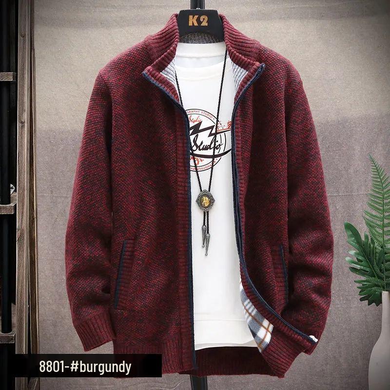 Men's Fleece-Lined Hooded Jacket: Autumn & Winter Warm Knit Cardigan, Loose Fit, Plus Size Sweater