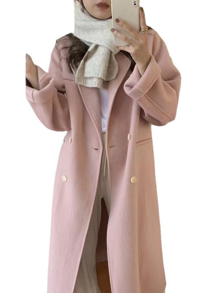 Romantic Pink Double-Sided Cashmere Women’s Wool Coat - Medium-Length Winter Style