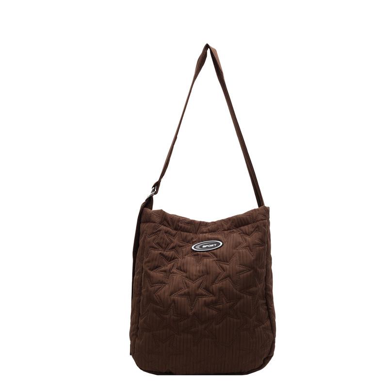 

Fashion versatile five-pointed star embroidery thread large capacity women s tote bag travel shopping bag women s shoulder messenger bag темно-коричневого кольору