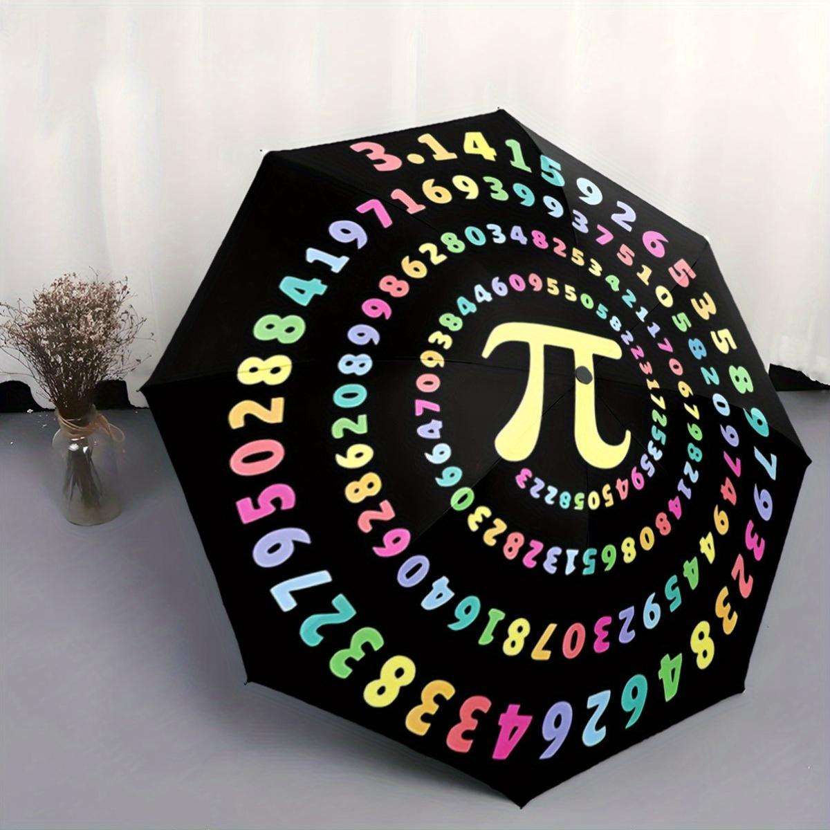 

Math-Themed Folding Umbrella with Pi Symbol - Automatic Open Compact Travel Umbrella, Spiral Pattern in Yellow, Blue, Red, Gre Iron&8K