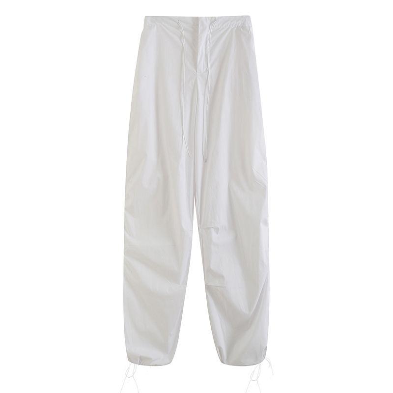 Kaslead Fashion Style Elastic Waistband Lace-up Casual Pants