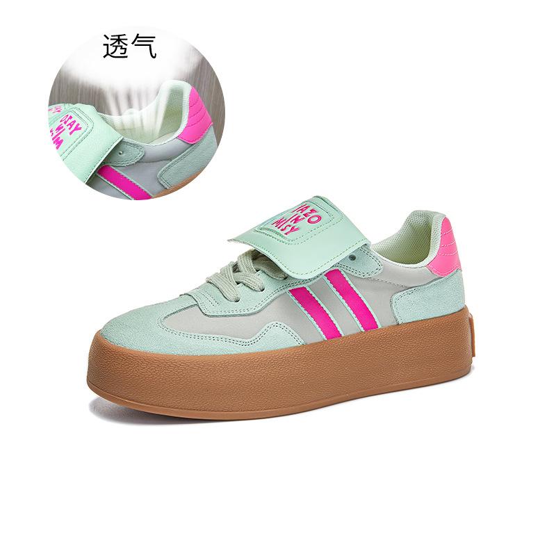 

Женские кожаные кроссовки-топсайдеры для тренировок, осень 2025, новинка, спортивная обувь на толстой подошве с увеличением роста, повседневная, универсальная, с цветными вставками, кроссовки Форреста Гампа 40 мятный зеленый