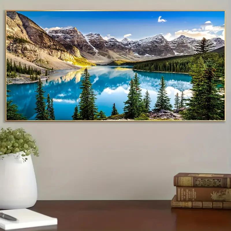 1pc Canvas Poster Modern Art Lake Light Mountain Color Mountain Water Painting Beautiful Scenery Living Room Home Decoration