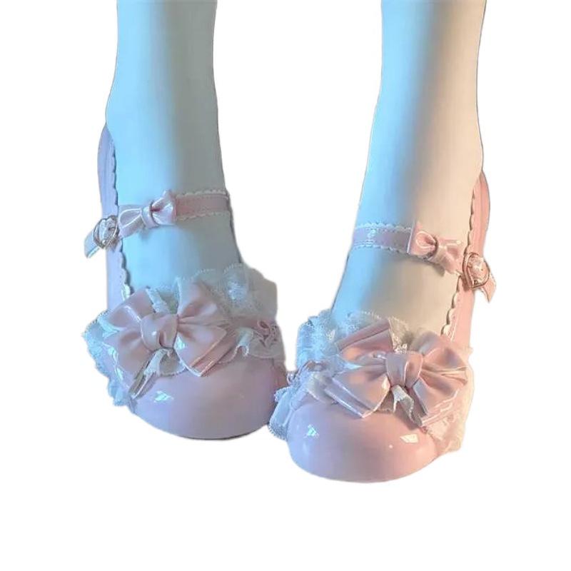 Sladké a roztomilé študentský štýl Lolita princezná topánky temperament jeseň okrúhla špička čipka stredný podpätok Mary Jane malé kožené topánky