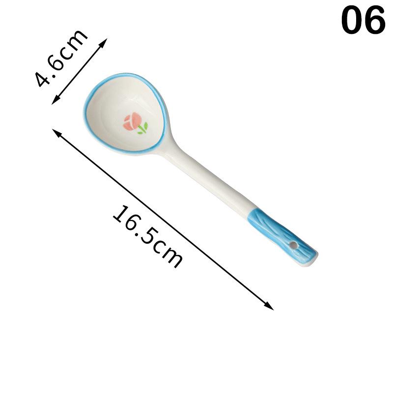 Kawaii Flower Ceramic Soup Spoon Cute Korean Ice Cream Hand Painted Coffee Dessert Long Handle Spoon Kitchen Accessories
