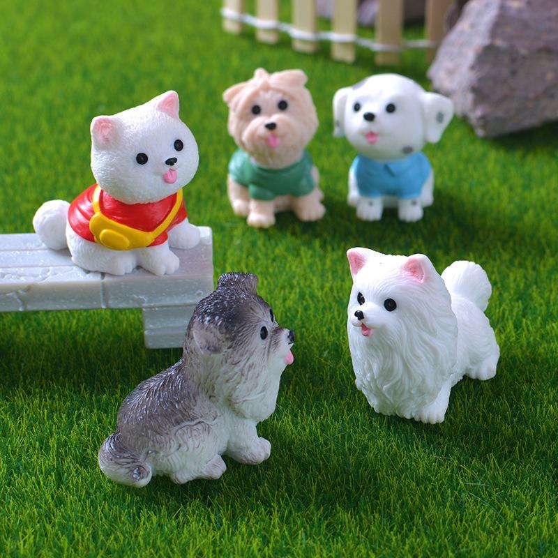 12Pcs Cartoon Cute Simulation Color Dog Micro Landscape Gardening Small Ornaments Pet Dog Diy Accessories