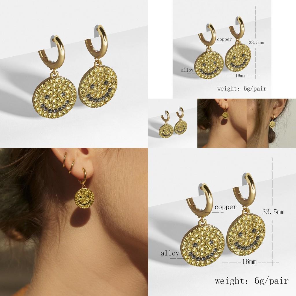 Summer Trend Gold Plated Round Earrings Smiley Face Pendant For Women