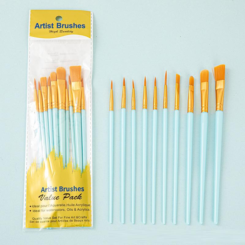 Zestaw 10 sztuk Wielofunkcyjny Pędzel do Akwareli Plastikowy Trzonek Artystyczne Malowanie Akwarela Gwasz Pędzel Olejny Włosie Nylonowe Haczyk Linia Pędzel Olejny