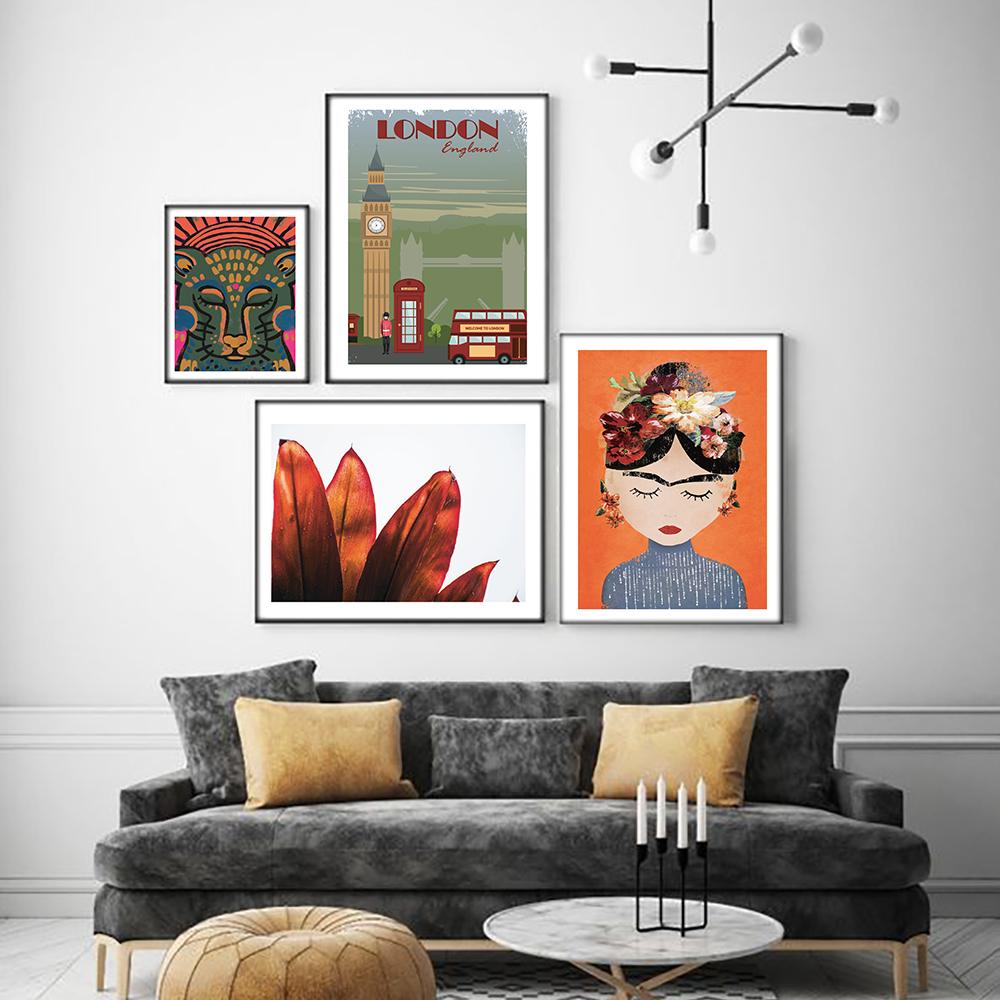 London Landscape Posters Print Cartoon Woman Wall Art Canvas Painting Nordic Poster And Print Wall Picture For Living Room Decor No Frame