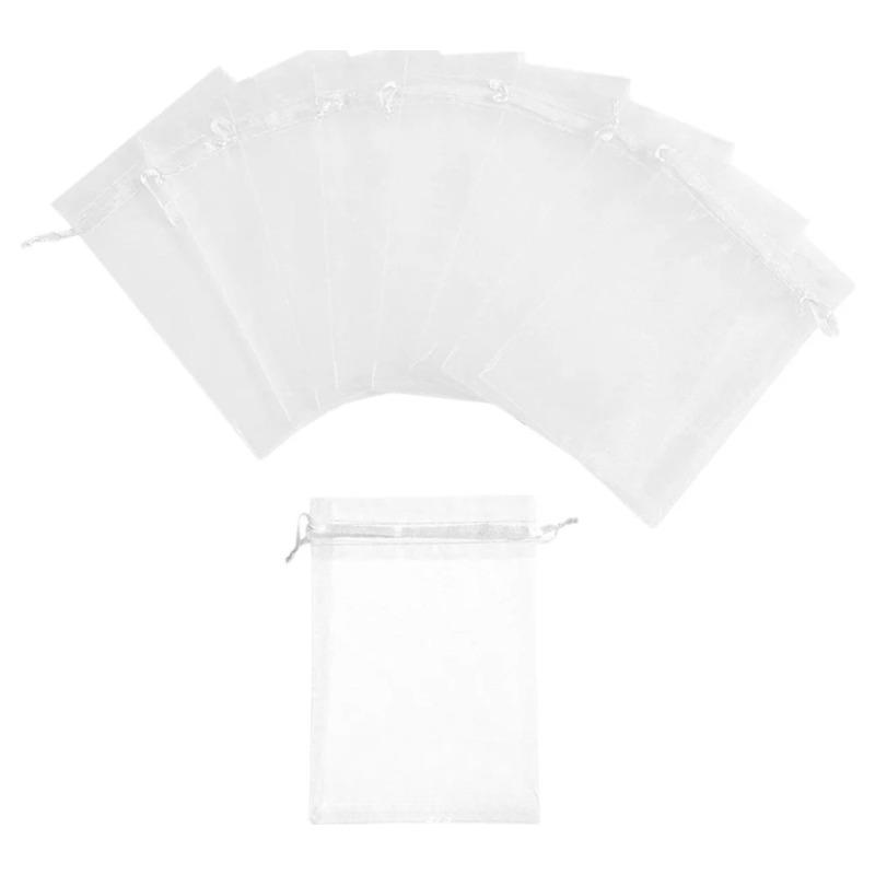 50pcs  Transparent Organza Gift Bags with Drawstrings | Random Colors, Preferred for Weddings, Parties, and Valentine's Day