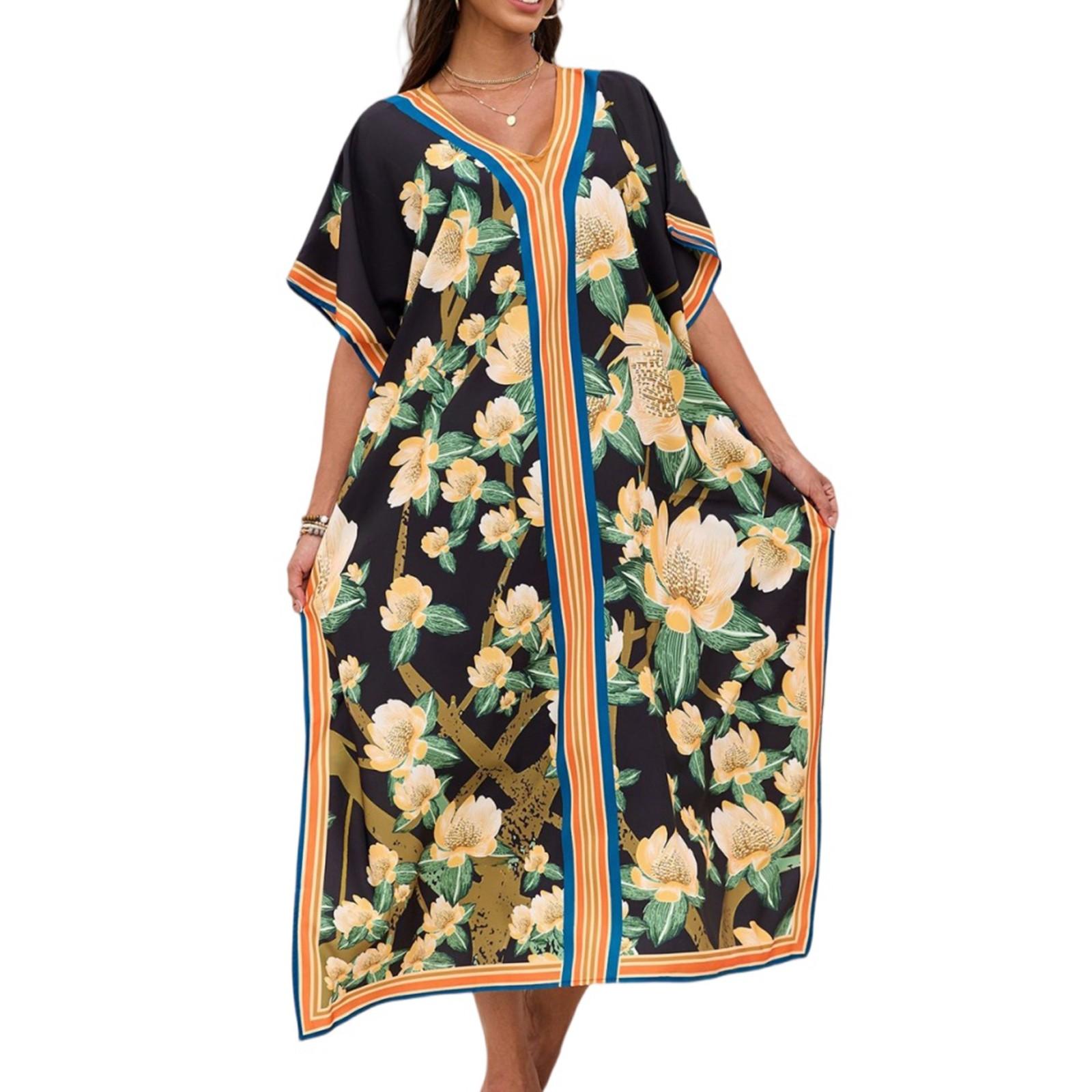 

Women s Dress, Colorful Floral Prints, Vacation Loose Robe, Bikini, Sun-protective Smock One Size чорний