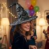 Large Wide Brim Ripped Tattered Witch Hat Tall Pointed Cone Top Pointed Mage Hat  Halloween Party