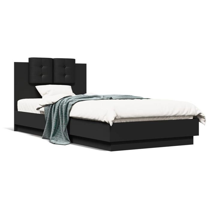 VidaXL Bed Frames with Headboard, Single Bed with Slat Base, Adult Bedroom Bed, Modern, Black 100x200 Cm Wood 3209934