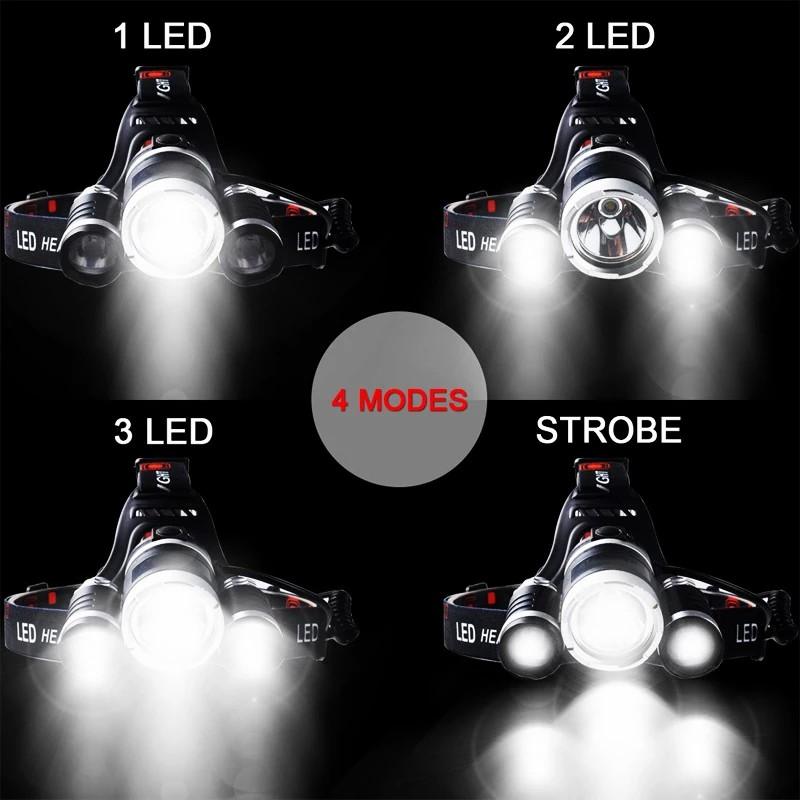 D5 Powerful 3led Headlamp Rechargeable Cap Light Led Head Headlight Head Lamp Fishing Hiking Camping Supplies Torch Led Headlamp