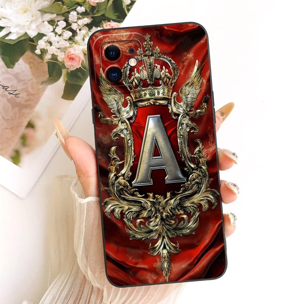 6.1'' For iPhone 11 Case Silicone Fashion Crown Luxury A-Z Letters 2D Flat Pattern Soft Casing For A2221 A2111 A2223 Cover