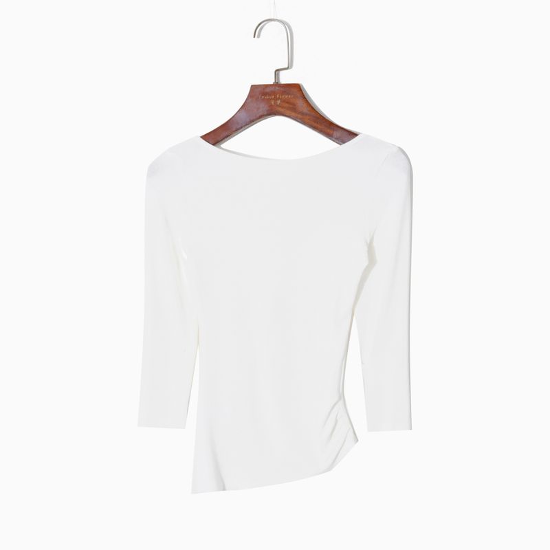 

Женская весенняя одежда 2025 года K-стиль Минималистичный Однотонный пуловер с круглым вырезом и рукавом 3/4, прилегающий, эластичный, клетчатый, с открытой спиной White S