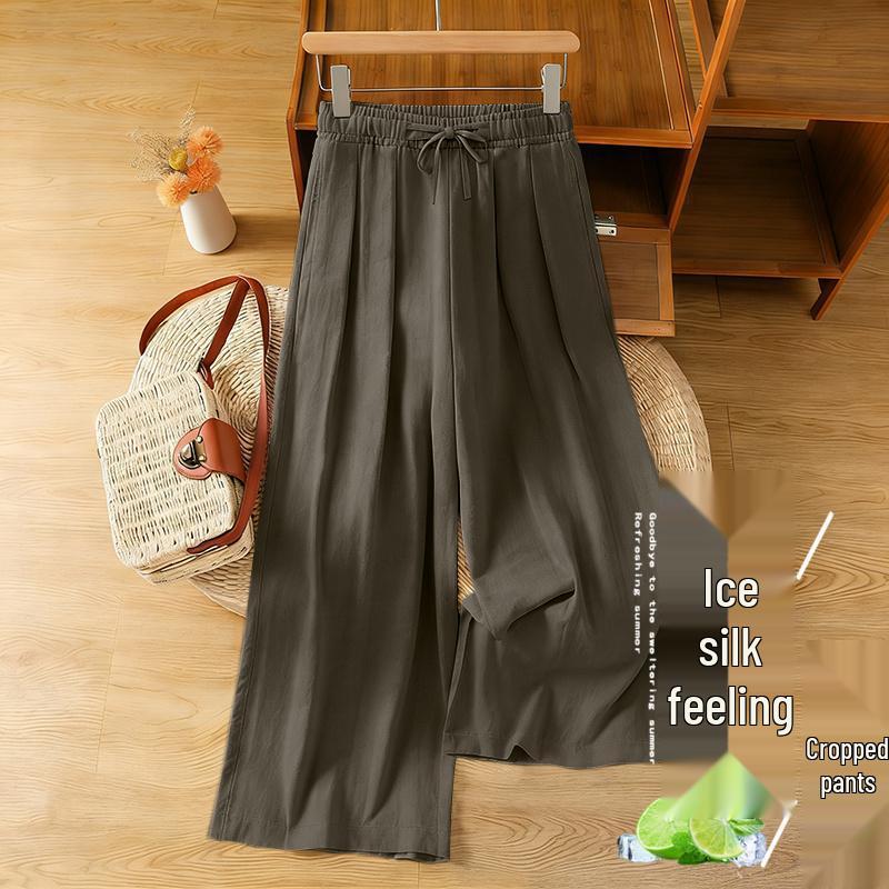 Plus Size Women's High-Waisted Ice Silk Harem Pants - Breathable, Slimming, Wide-Leg, Nine-Point Length