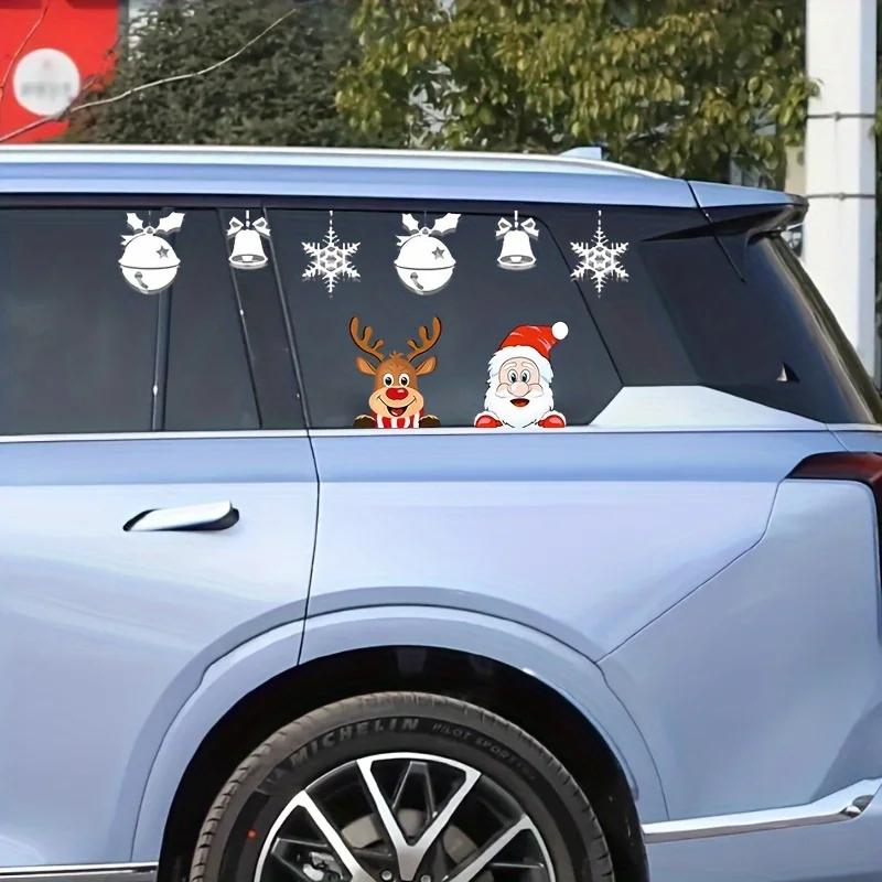 1PC Santa Claus Reindeer Motorcycle Stickers Waterproof Decor Cover Scratches Car Window Christmas Style Durable Vinyl Decals